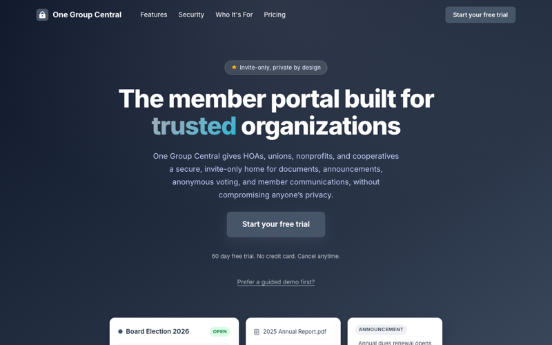 Screenshot of the One Group Central member portal website